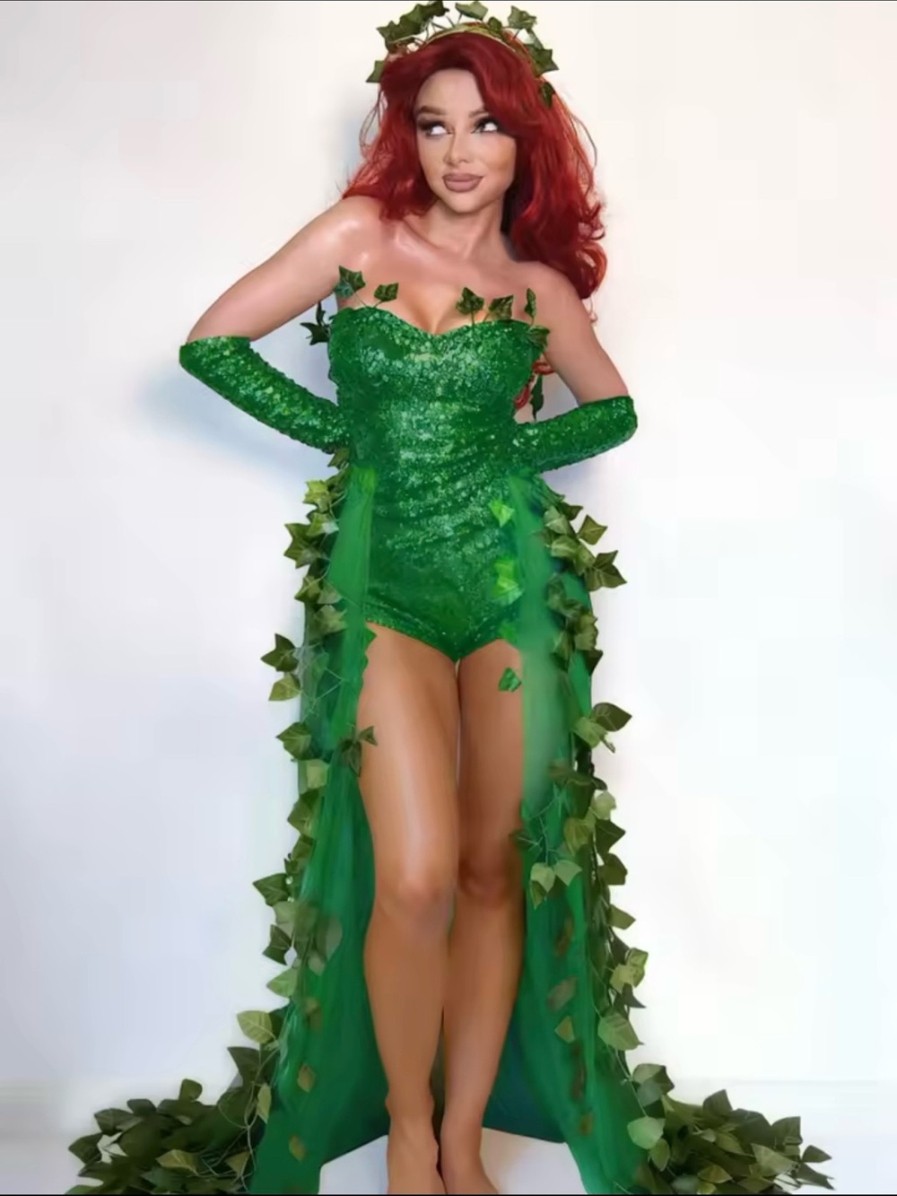 Green Ivy Sequin Costume Dress with Glove Set - Party Accessory